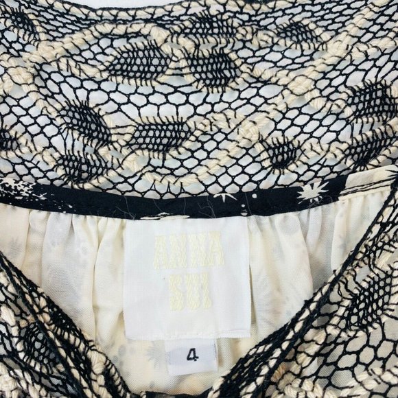Anna Sui Black and Cream Horoscope Crochet Lace Trim Tie Silk Playsuit UK S - Picture 5 of 9